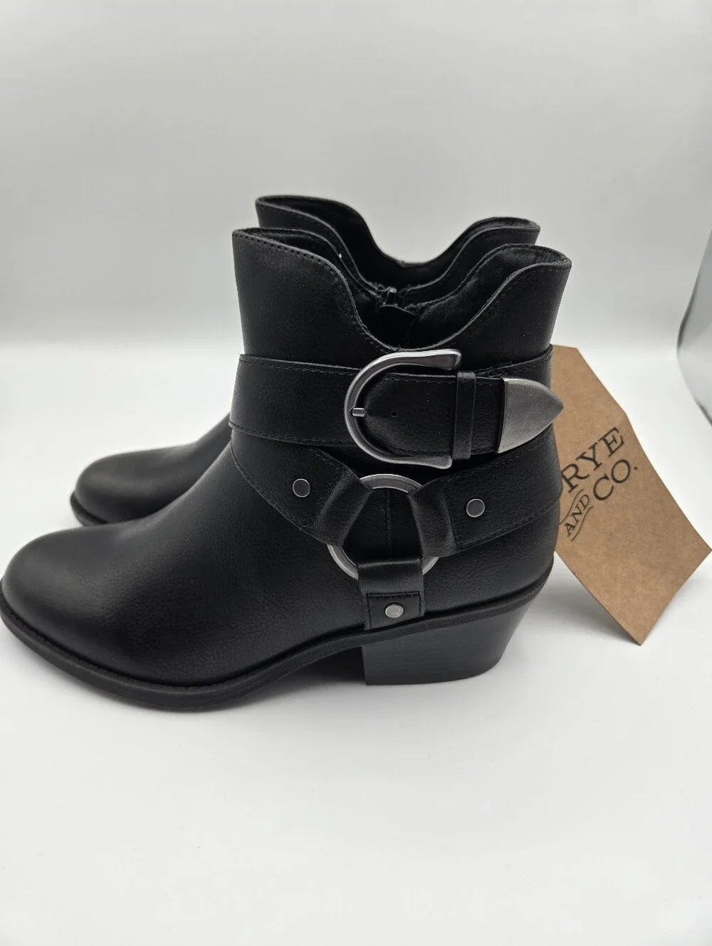 NEW Frye & Co Bellame Black Side Zip Ankle Boots Size 7.5 Moto Western Goth